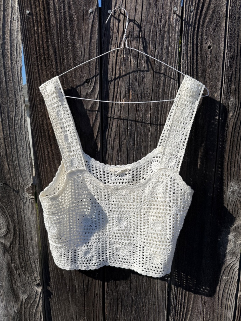 Crochet Square-Neck Crop Top - Cream